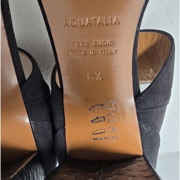 Aquatalia Suzanne Heeled Dress Sandals Suede/Embossed Snakeskin Sz 6.5 B Italy - Picture 9 of 9